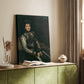 Canvas art print of a poised figure with detailed clothing and gentle tones styled in a home decor setting.