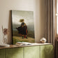 Canvas art print of a solitary figure in soft natural light with subdued tones styled in a home decor setting.