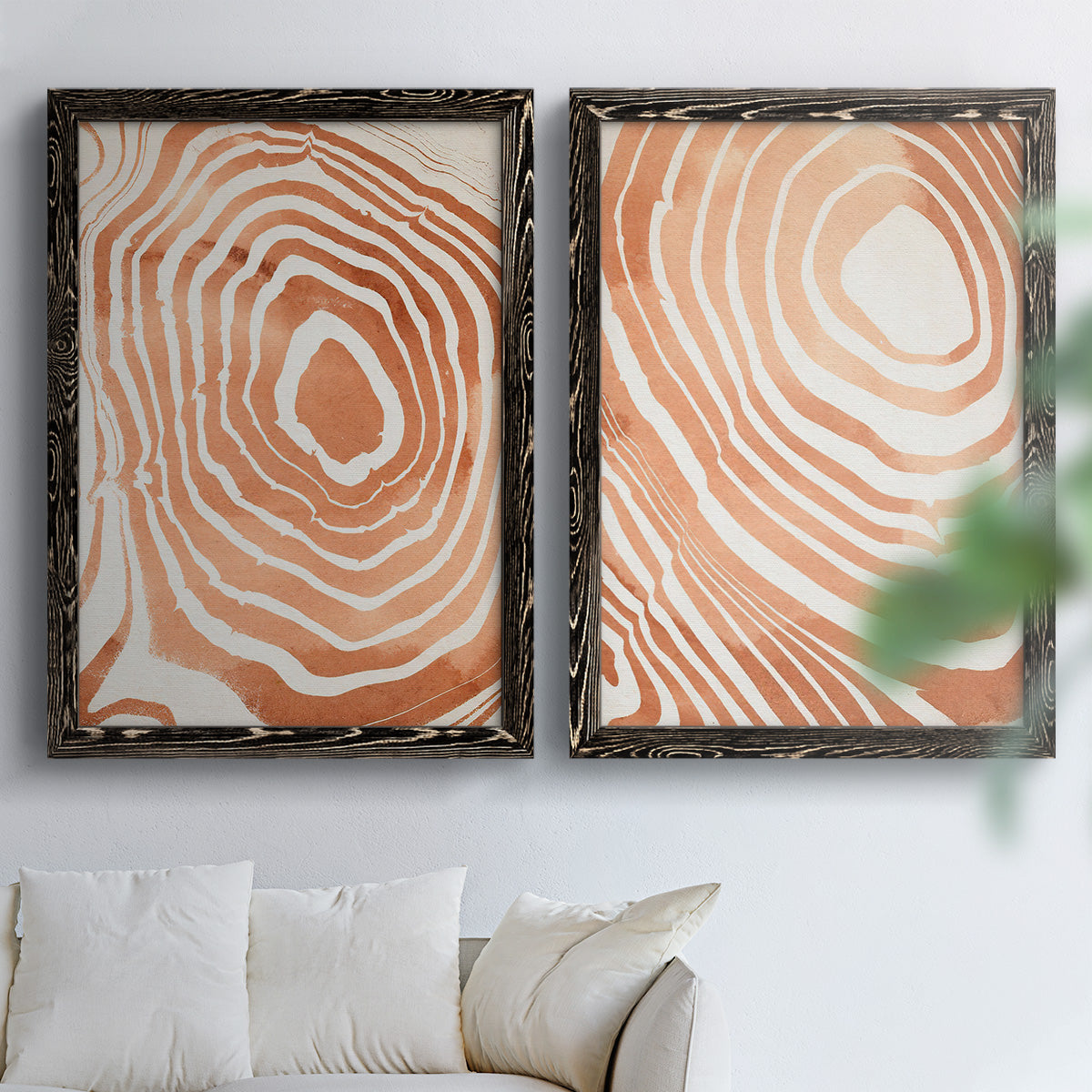 Wood Grain Suminagashi III - Premium Framed Canvas 2 Piece Set - Ready to Hang