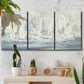 Three-panel canvas wall art featuring impressionist regatta scene with sailboats, displayed in a boho-chic entryway above a console table.