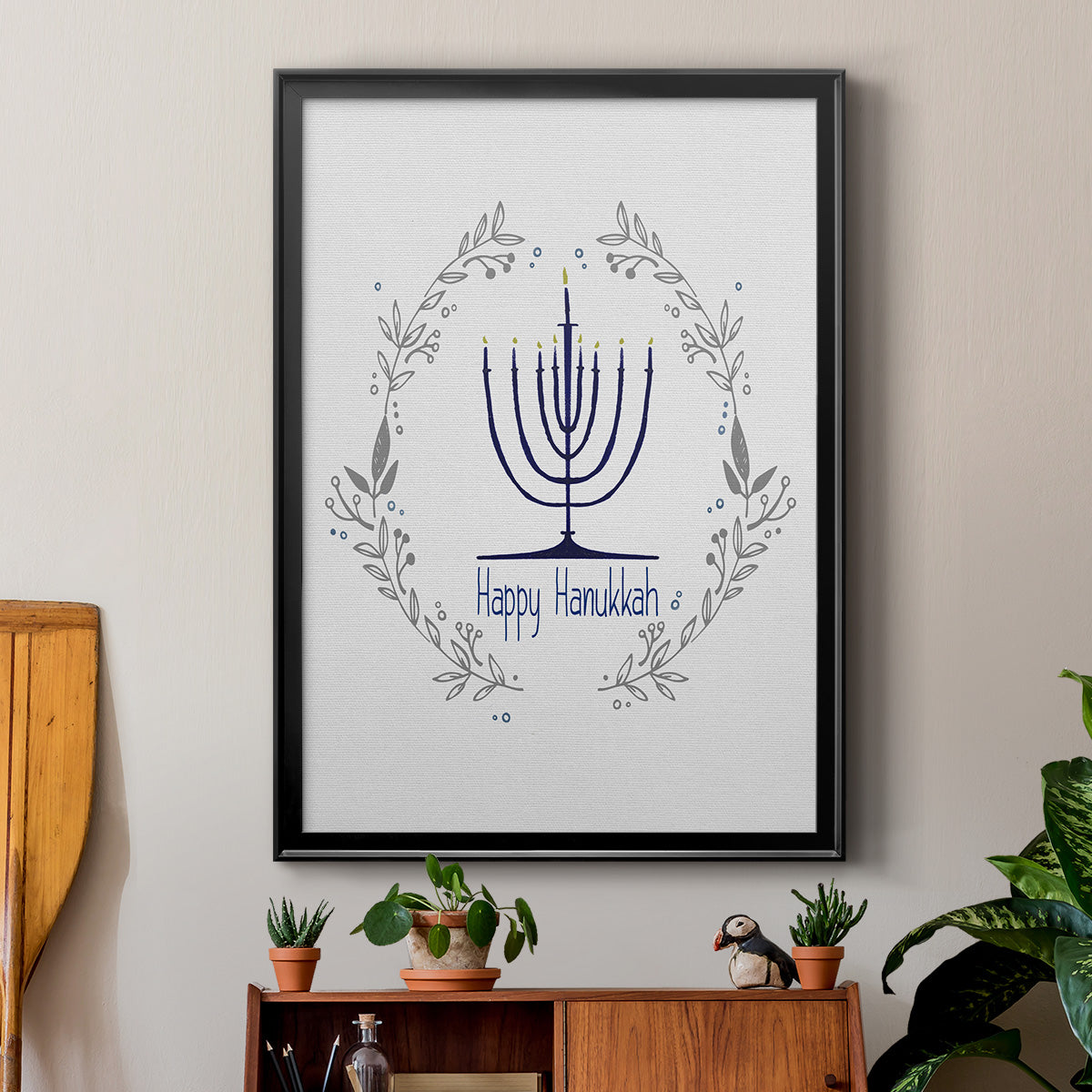 Happy Hanukkah II - Modern Framed Canvas Print