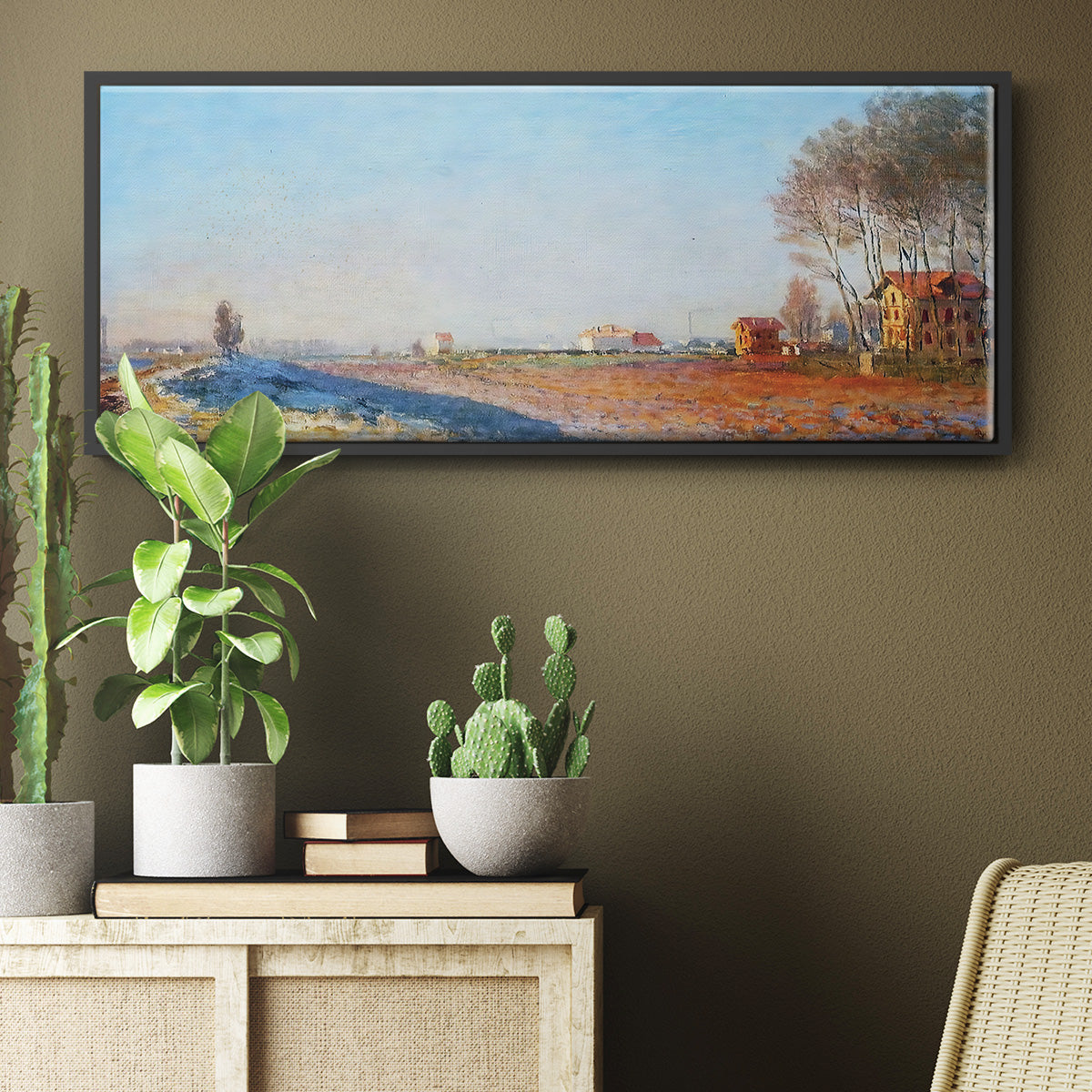 The Plain of Colombes, White Frost, 1873 - Floater Framed Canvas Print