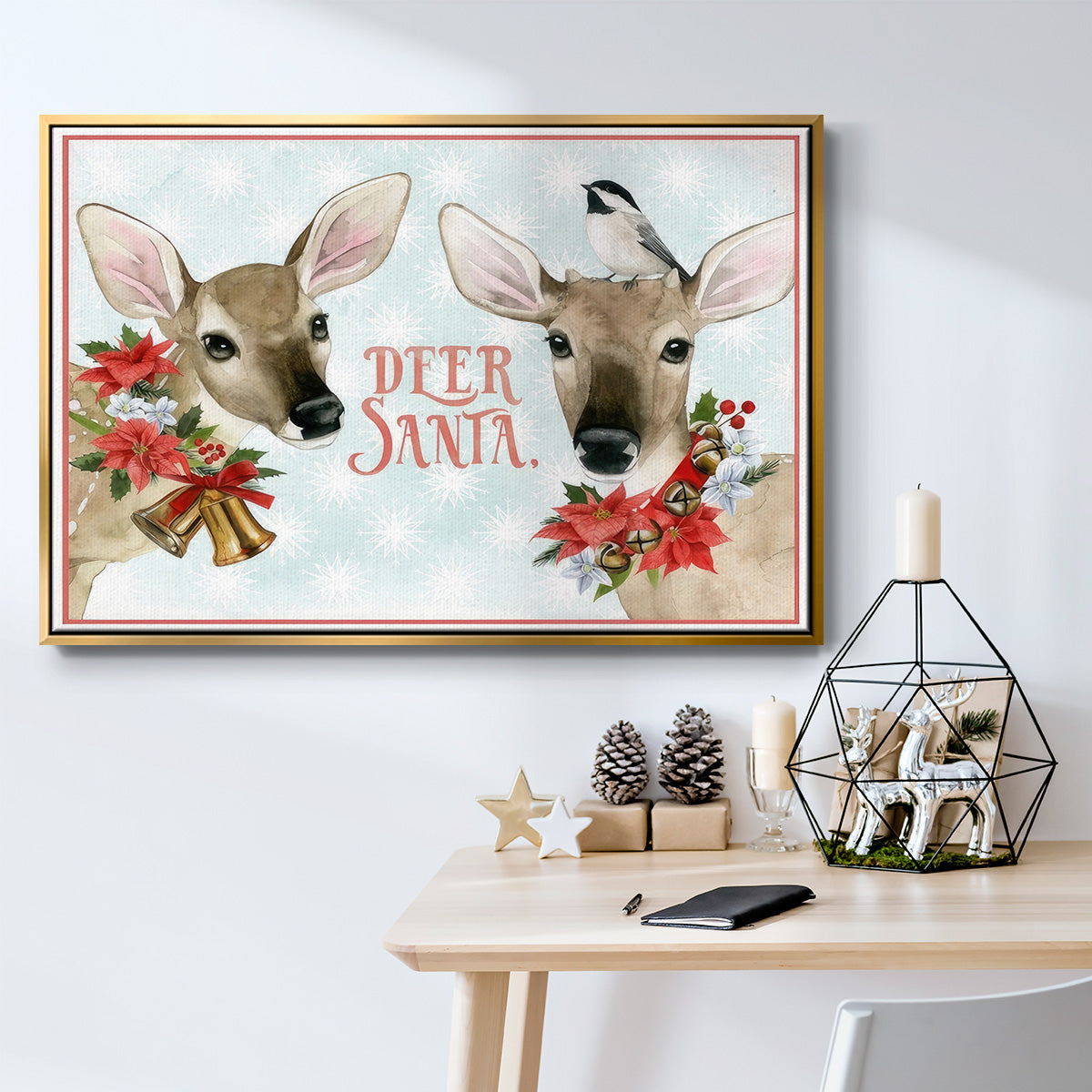 Deer Christmas Collection A - Framed Gallery Wrapped Canvas in Floating Frame