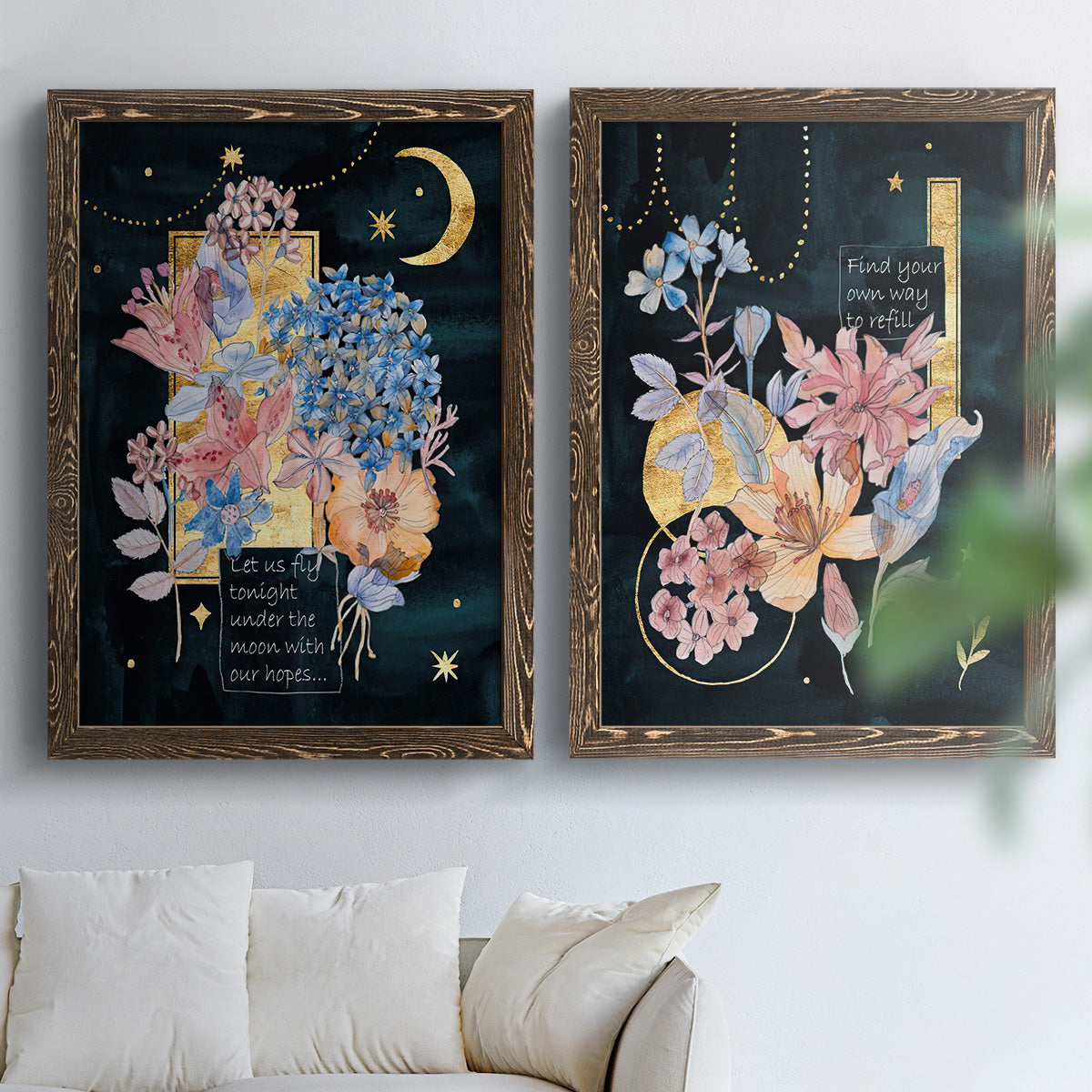 Moonlight Flowers I - Premium Framed Canvas 2 Piece Set - Ready to Hang