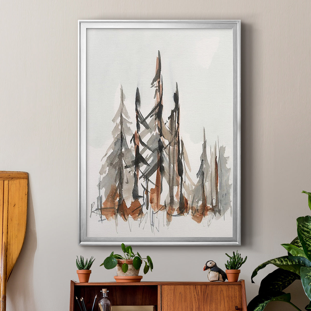 Rustic Evergreens II - Modern Framed Canvas Print