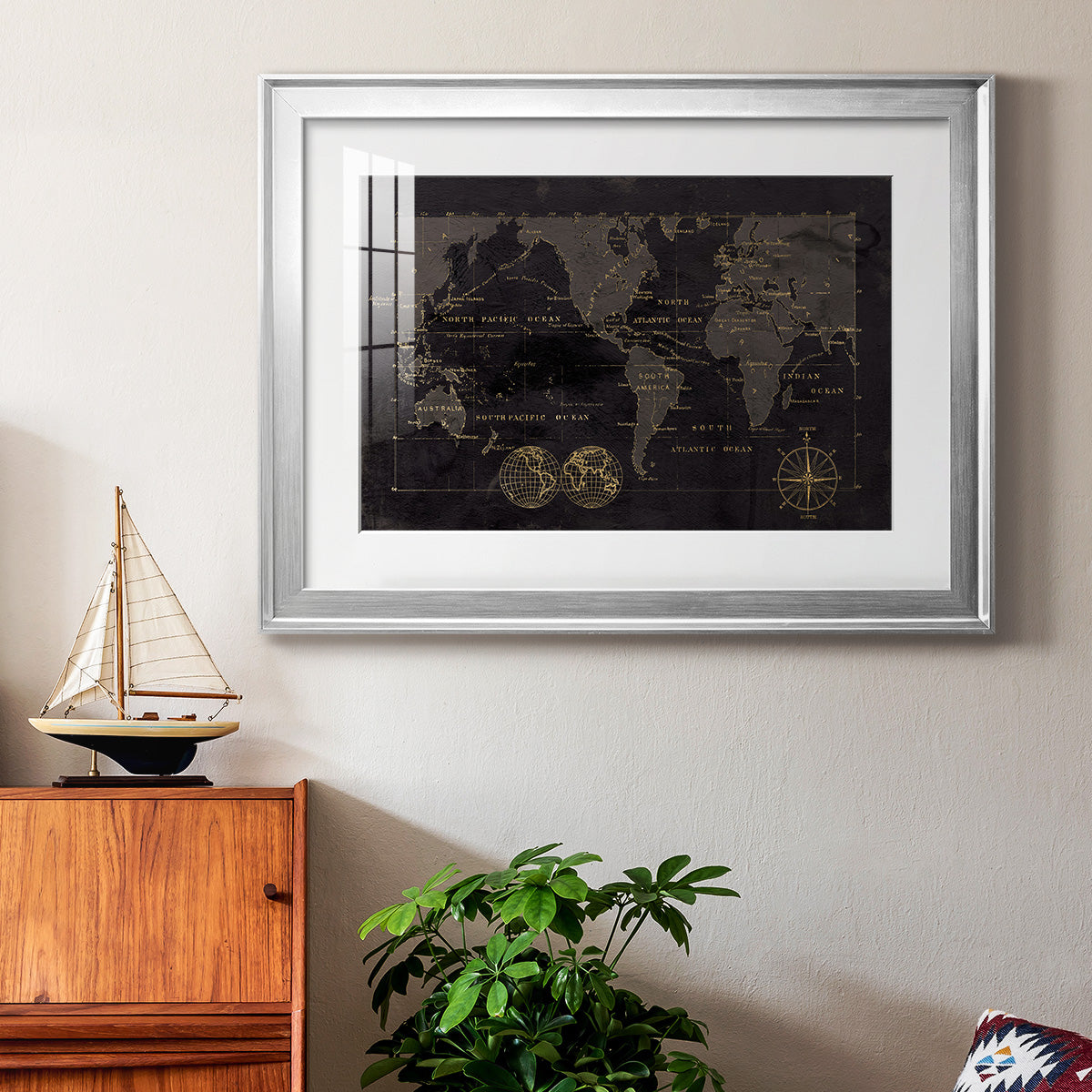 Black Gold Map - Modern Framed Art Print