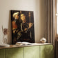 Canvas art print of a historical composition with two figures and strong contrast styled in a home decor setting.