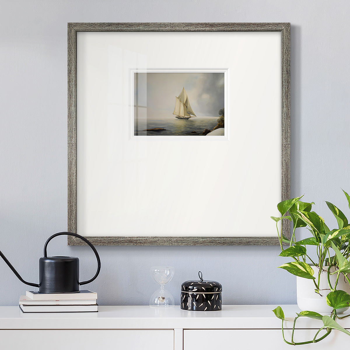 Foggy Sail I Premium Framed Print Double Matboard