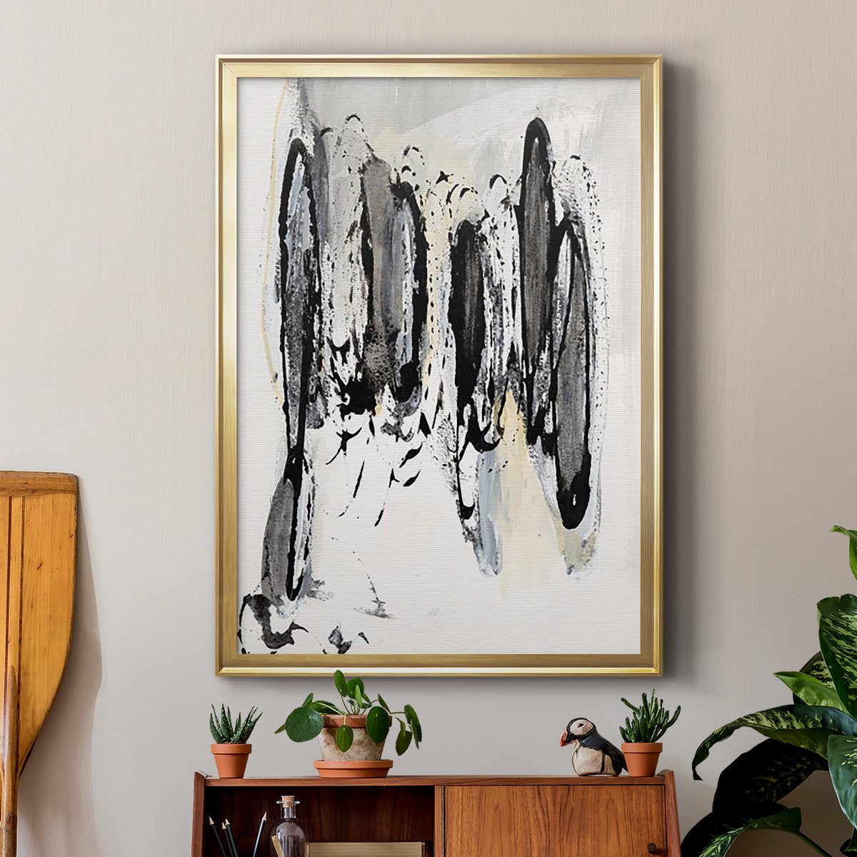 Grey Scribbles I - Modern Framed Canvas Print