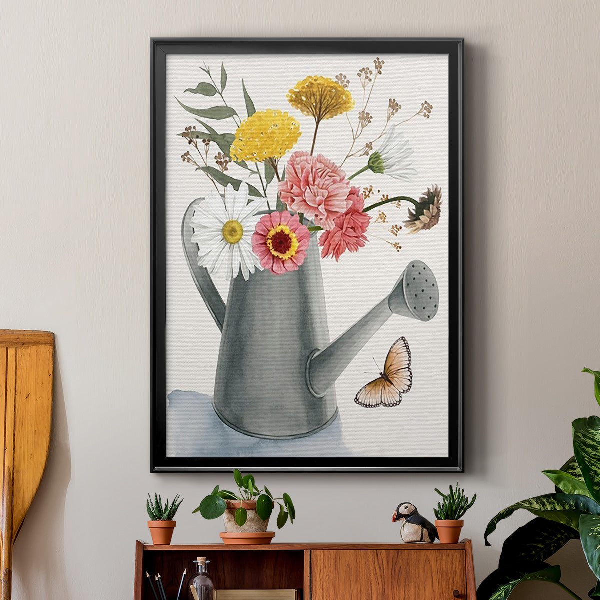 Watering Can Bouquet II - Modern Framed Canvas Print