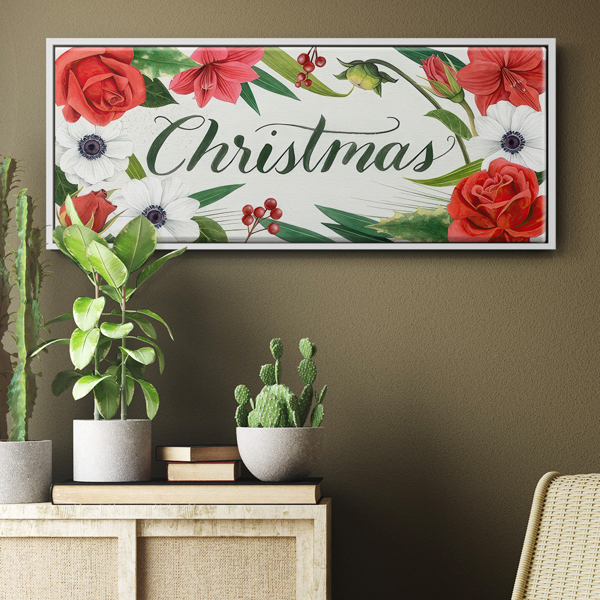 Christmas Flora Wreath Collection D - Floater Framed Canvas Print