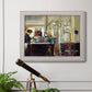 Impressionist café still life scene by Édouard Manet in an ornate weathered white frame displayed in a light-toned interior setting.