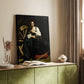 Canvas art print of a religious figure with rich tones and minimal background styled in a home decor setting.