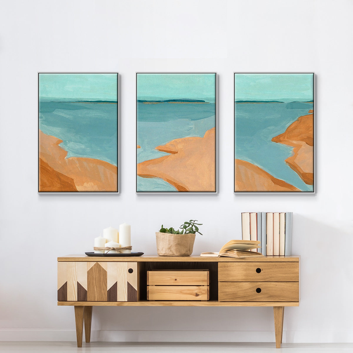 Out on the Sandbar I - Framed Premium Gallery Wrapped Canvas L Frame 3 Piece Set - Ready to Hang