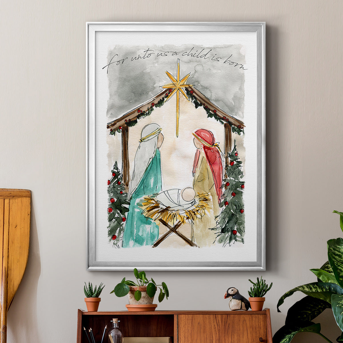 Unto Us A Child is Born - Modern Framed Canvas Print