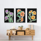 Pop Flowers I - Framed Premium Gallery Wrapped Canvas L Frame 3 Piece Set - Ready to Hang