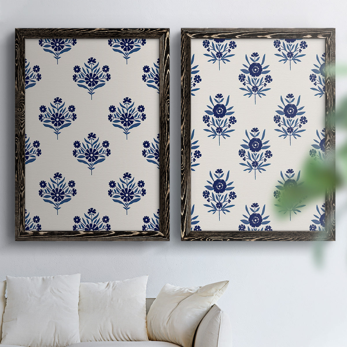 Indigo Bloom Pattern I - Premium Framed Canvas 2 Piece Set - Ready to Hang