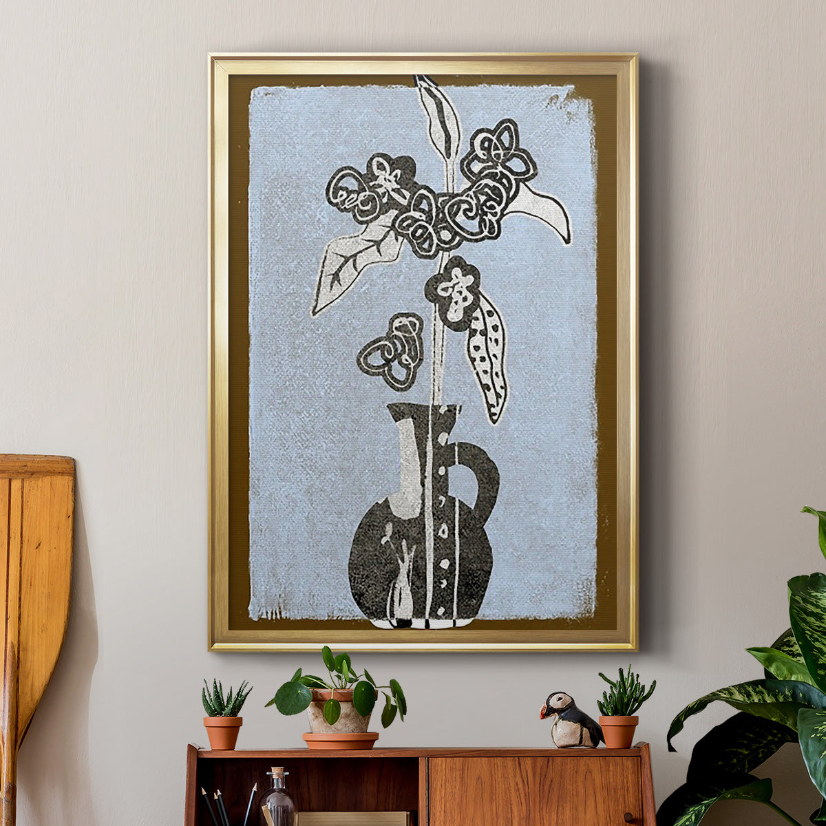 Graphic Flowers in Vase I - Modern Framed Canvas Print