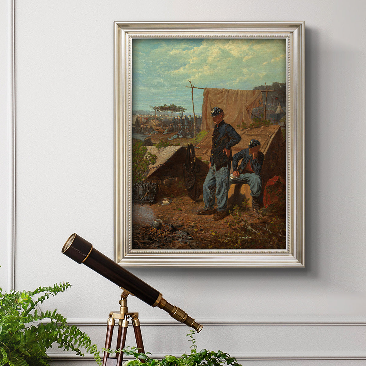 American genre scene of domestic life by Winslow Homer in an ornate champagne frame displayed in a light-toned interior setting.