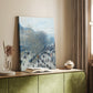 Canvas art print of a bustling street with crowds and loose brushwork styled in a home decor setting.