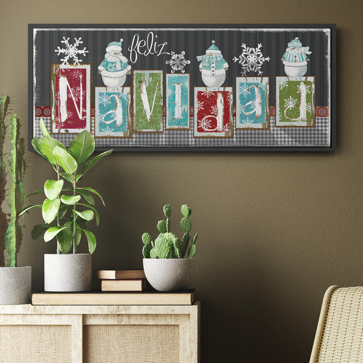 Navidad Blocks - Floater Framed Canvas Print