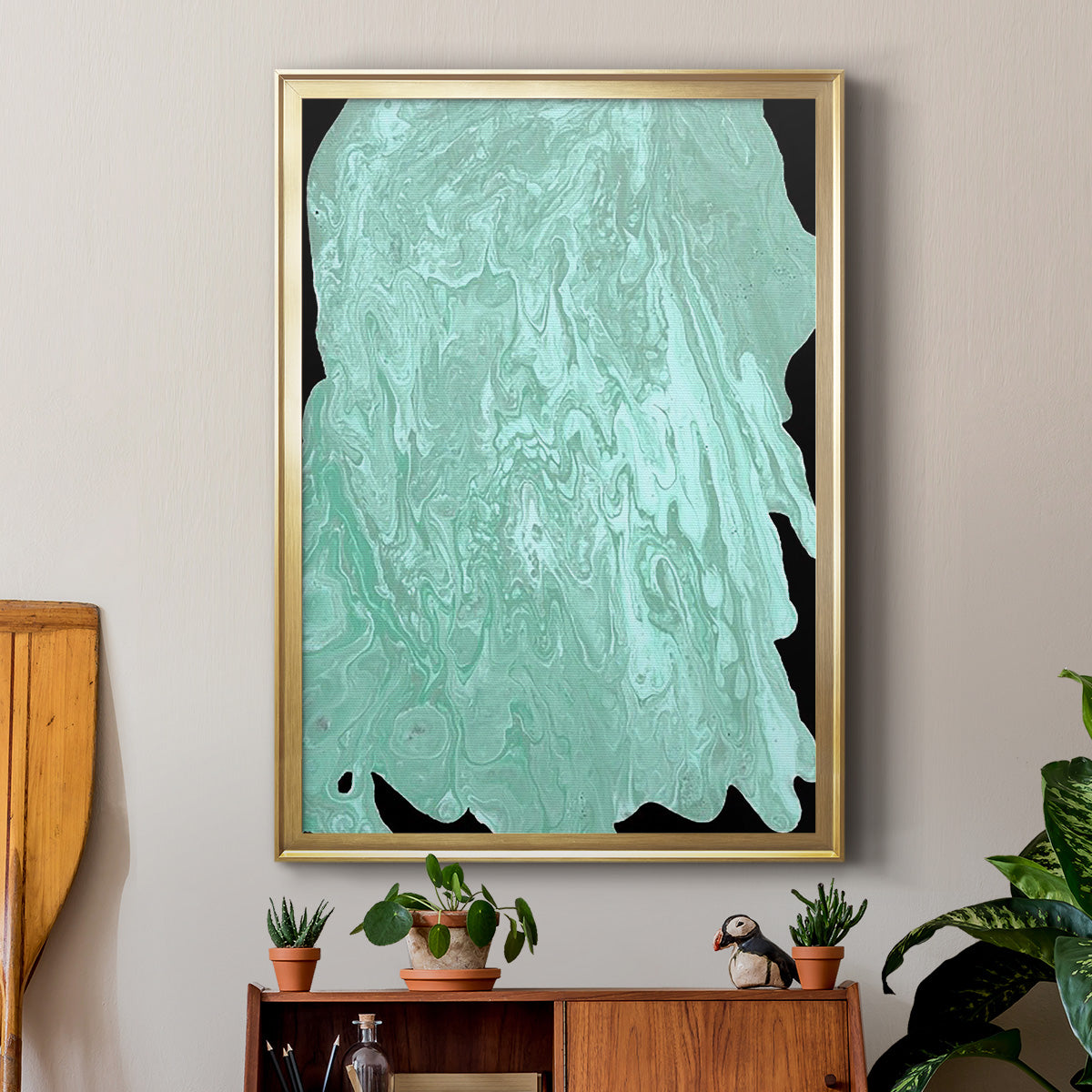 Teal Cascade II - Modern Framed Canvas Print
