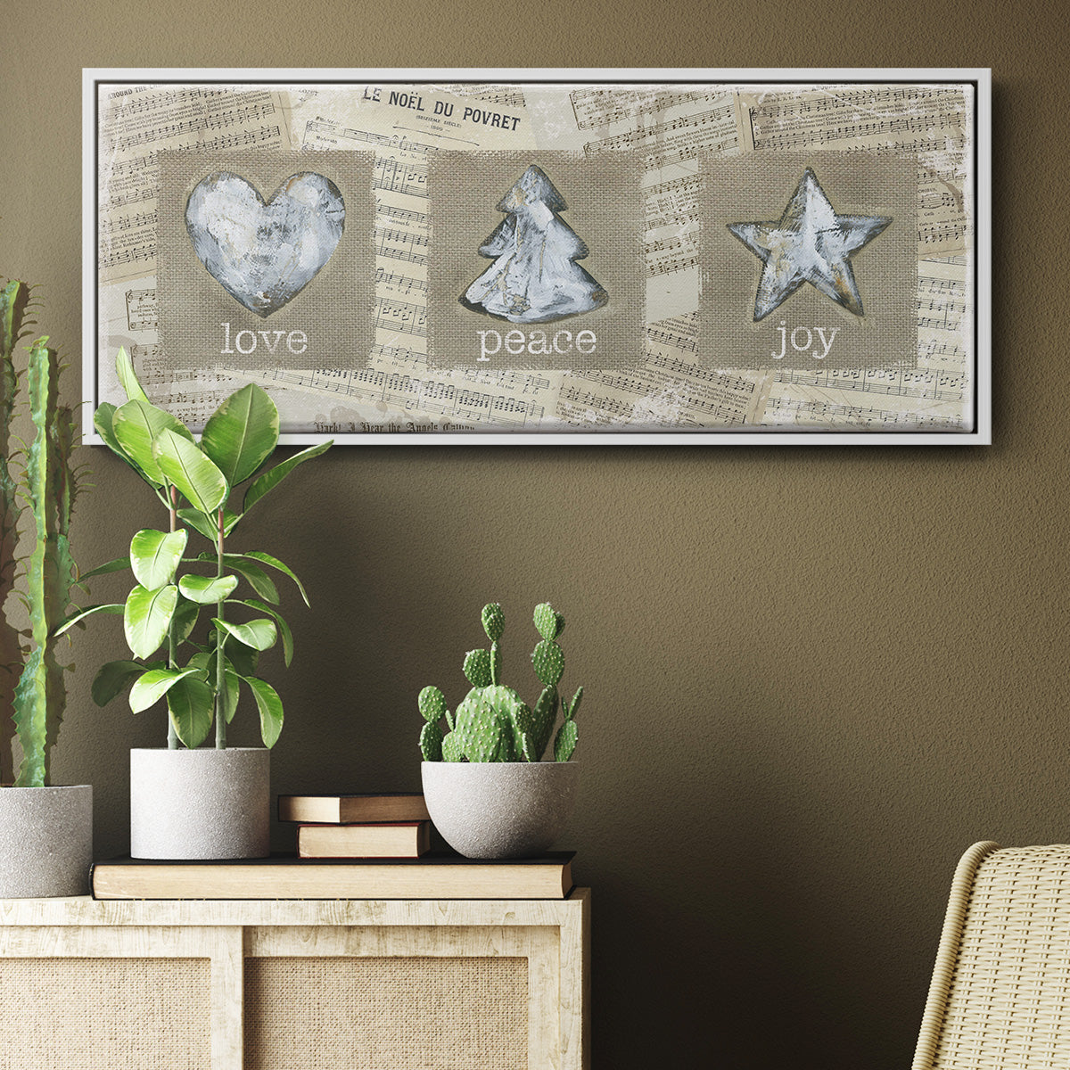 Burlap Music Ornaments - Floater Framed Canvas Print