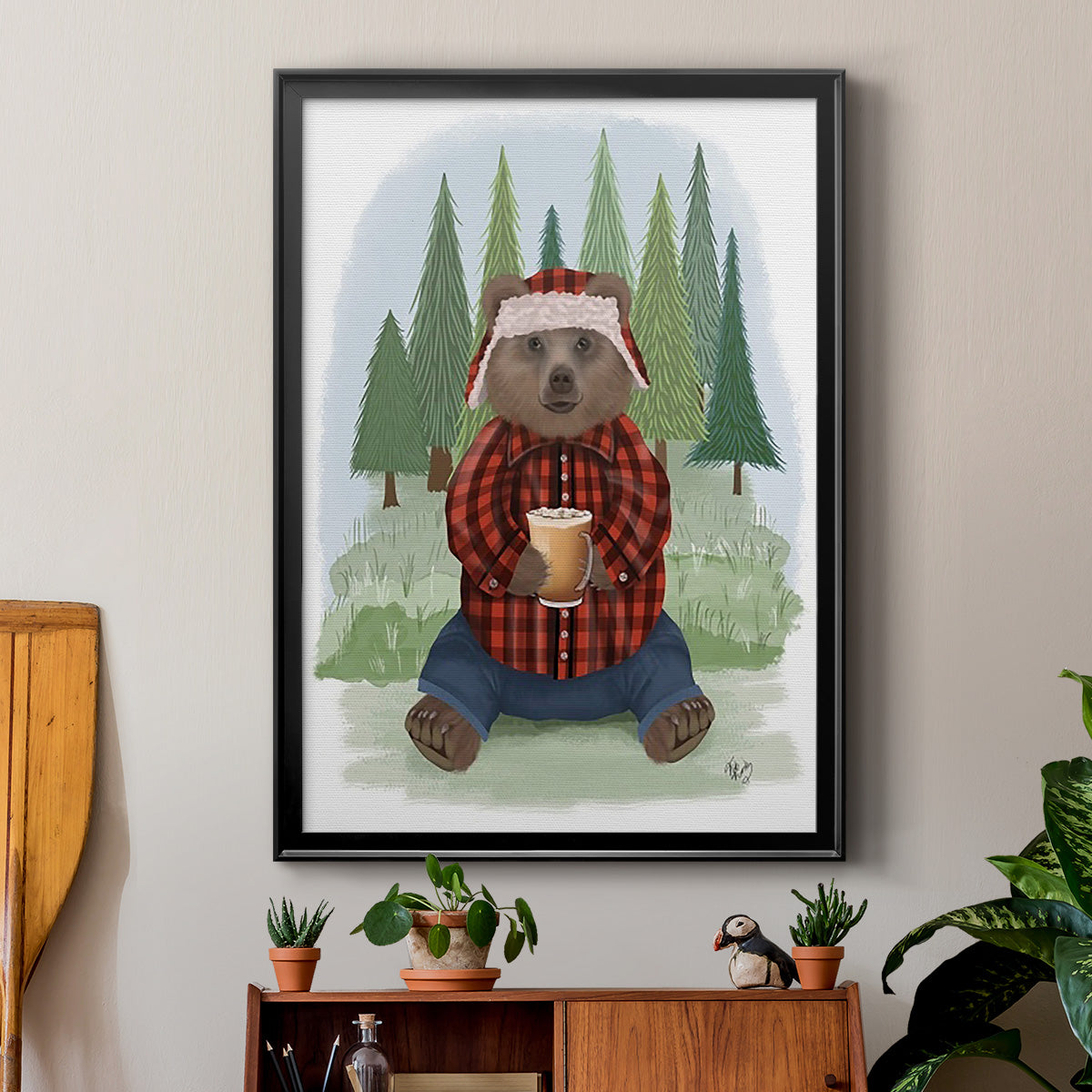 Lumberjack Bear Latte - Modern Framed Canvas Print