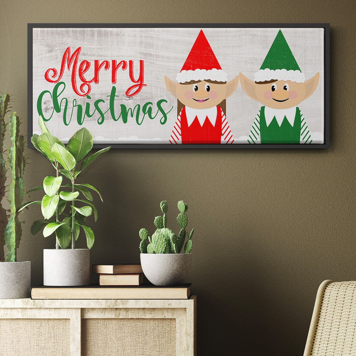 Christmas Elf Couple - Floater Framed Canvas Print