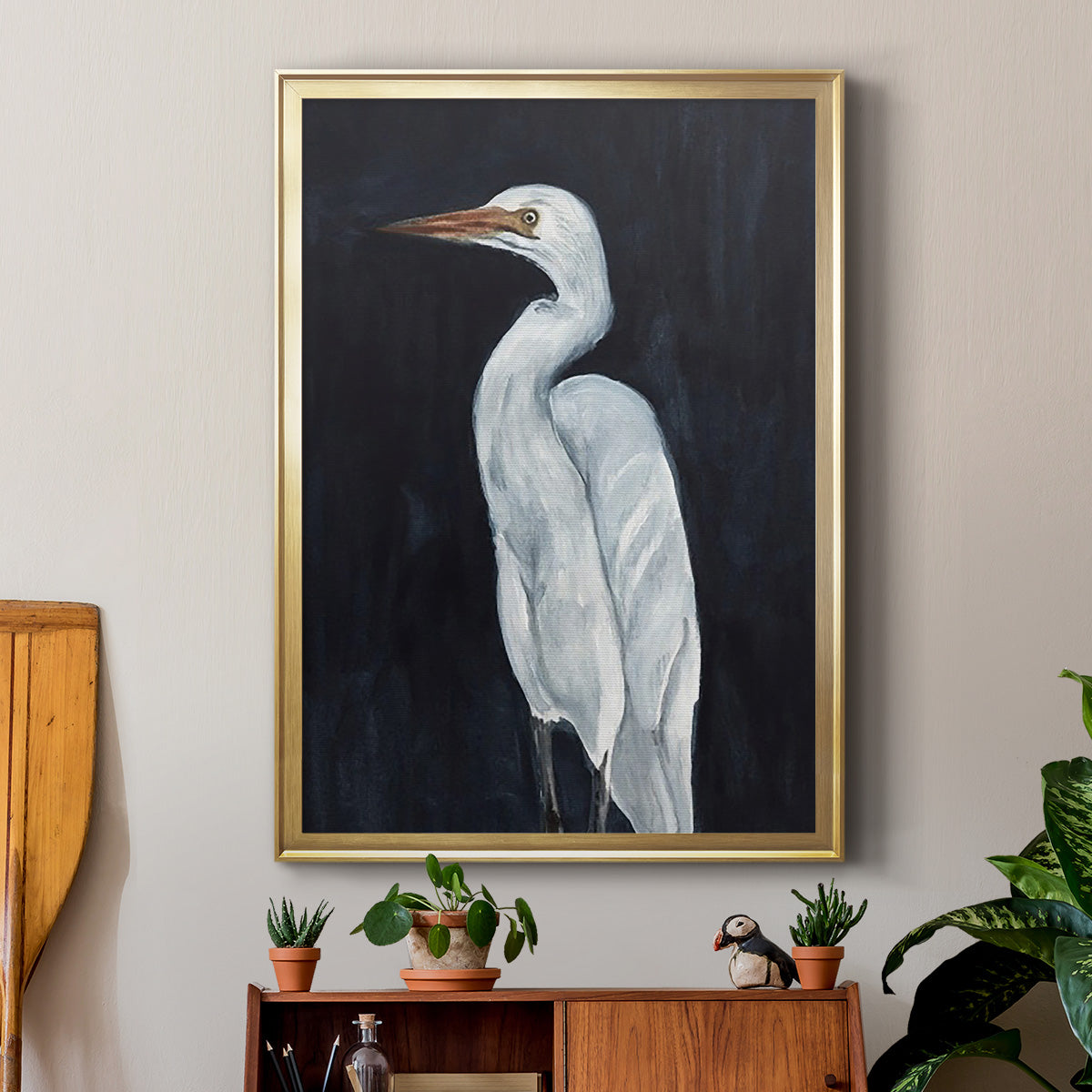 Calm Great Egret I - Modern Framed Canvas Print