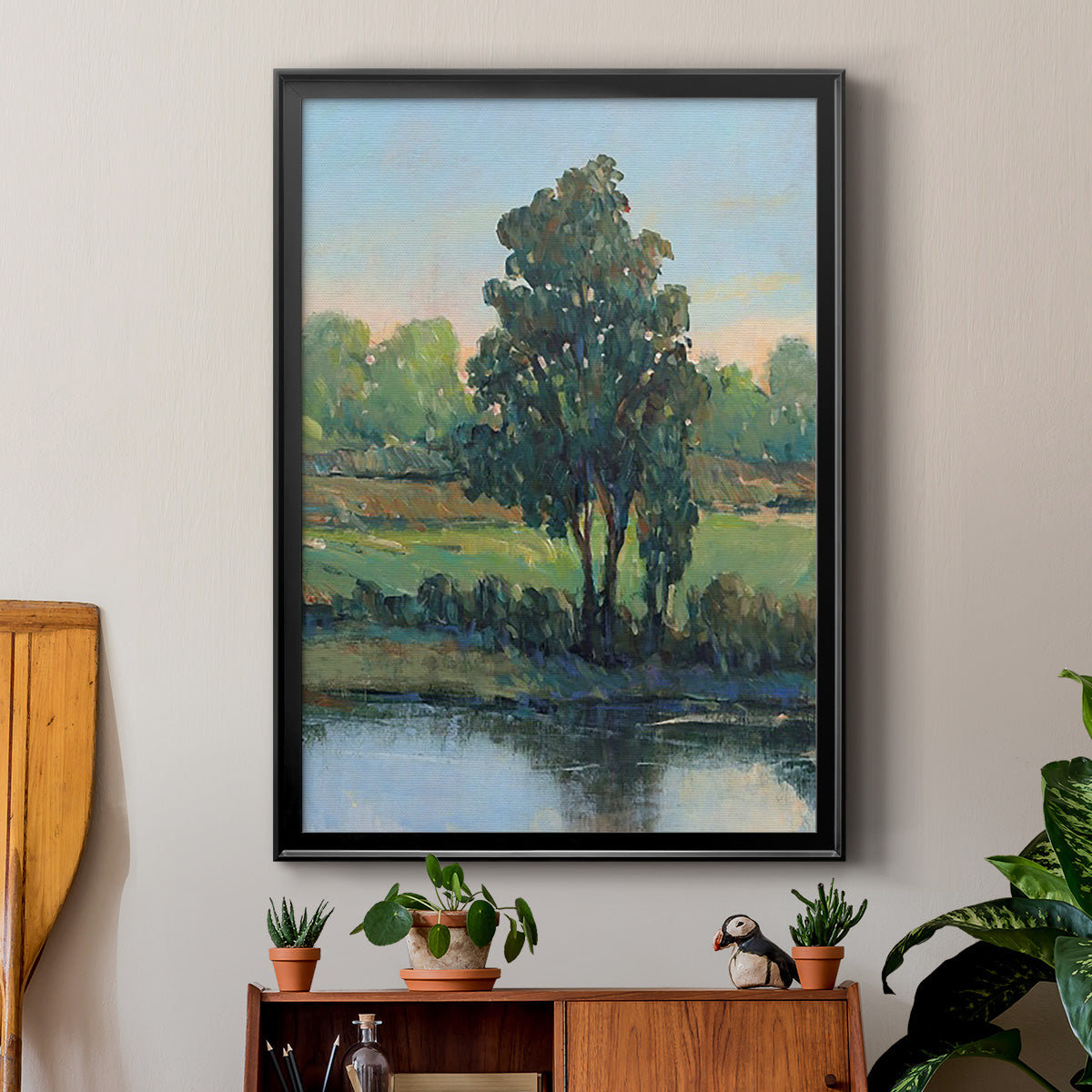 Tree by the Riverbank I - Modern Framed Canvas Print