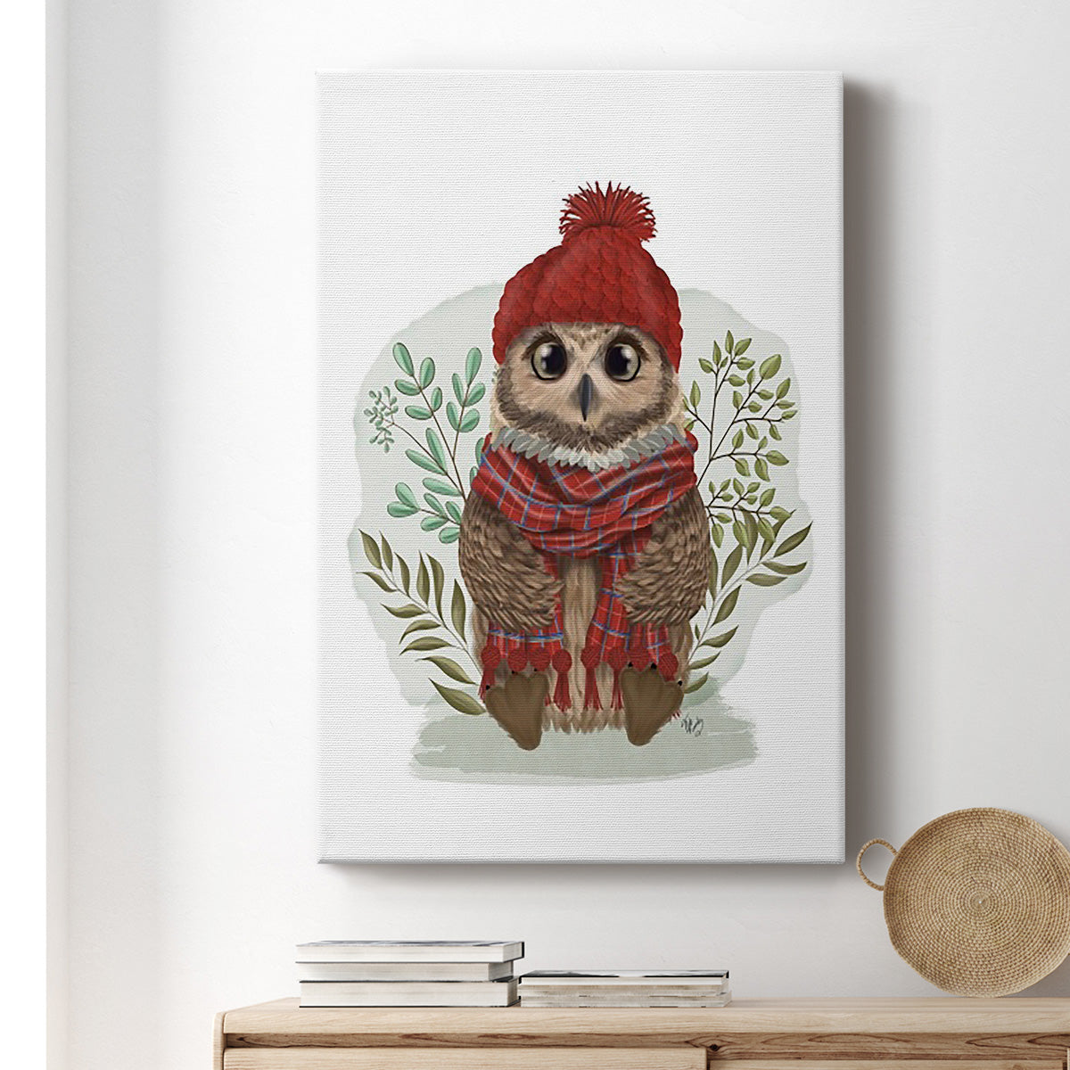 Owl in Tartan Scarf - Canvas Art Print