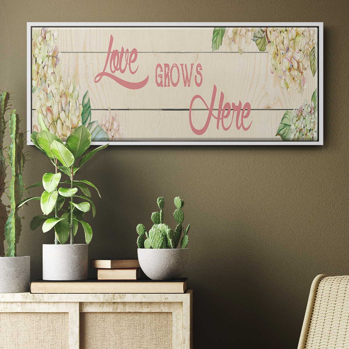 Love Grows Here - Floater Framed Canvas Print