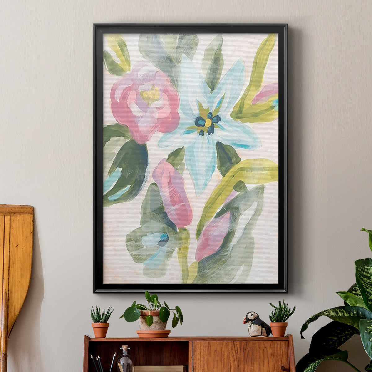 Floral Breeze Fresco  I - Modern Framed Canvas Print