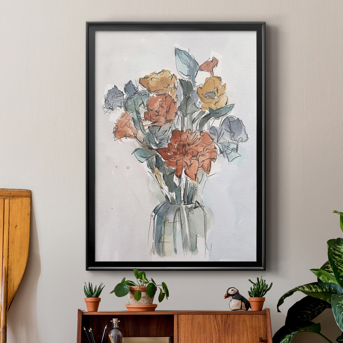 Watercolor Floral Arrangement I - Modern Framed Canvas Print