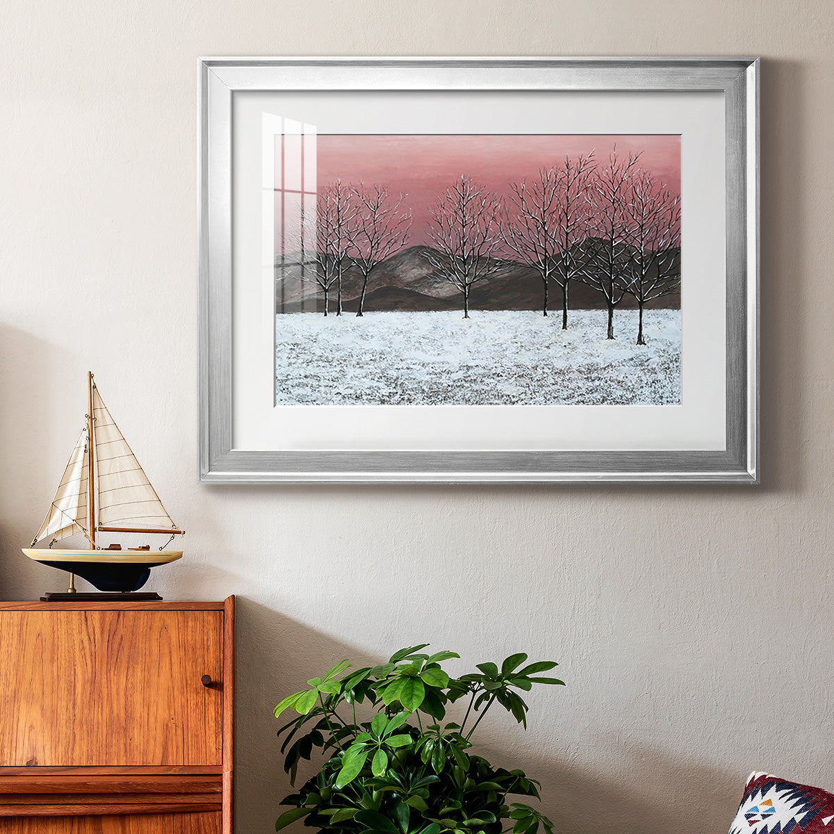 Sunset Snowfall II - Modern Framed Art Print
