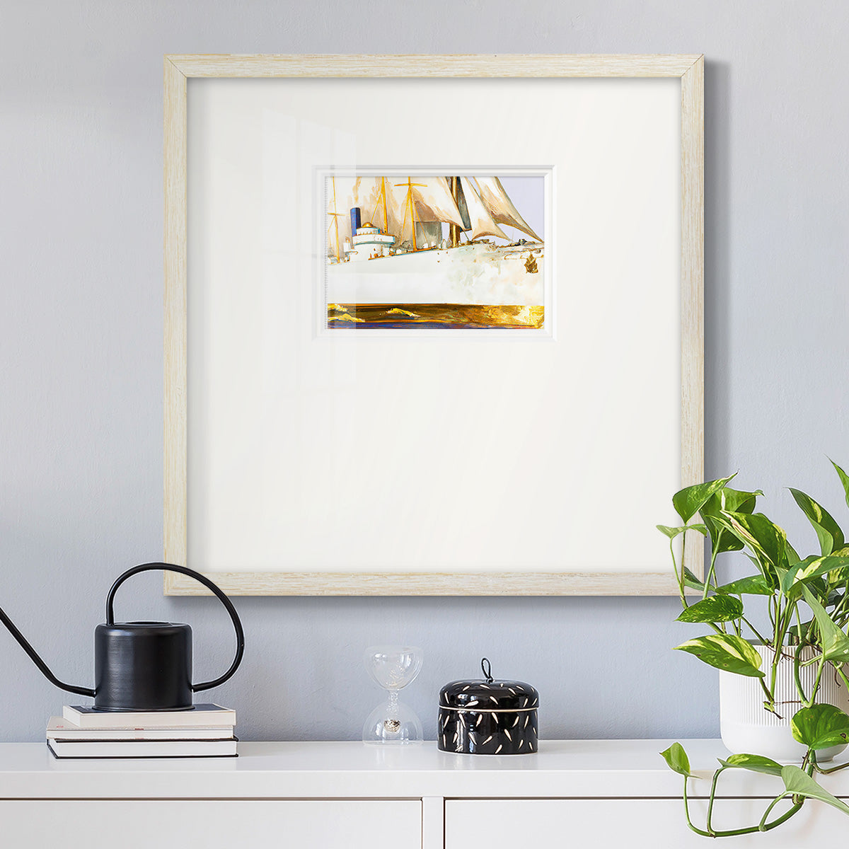 Golden Steam Ship Premium Framed Print Double Matboard