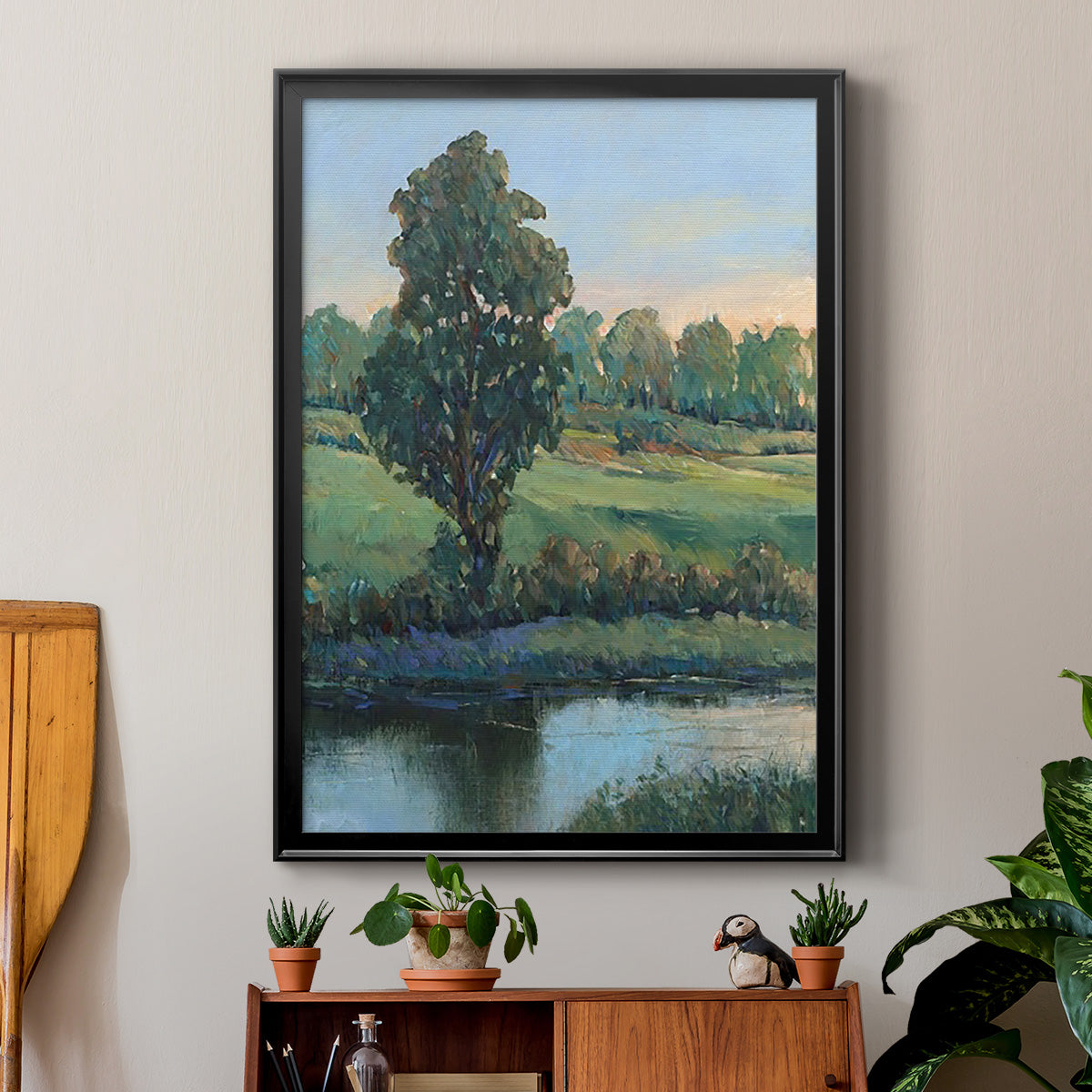 Tree by the Riverbank II - Modern Framed Canvas Print