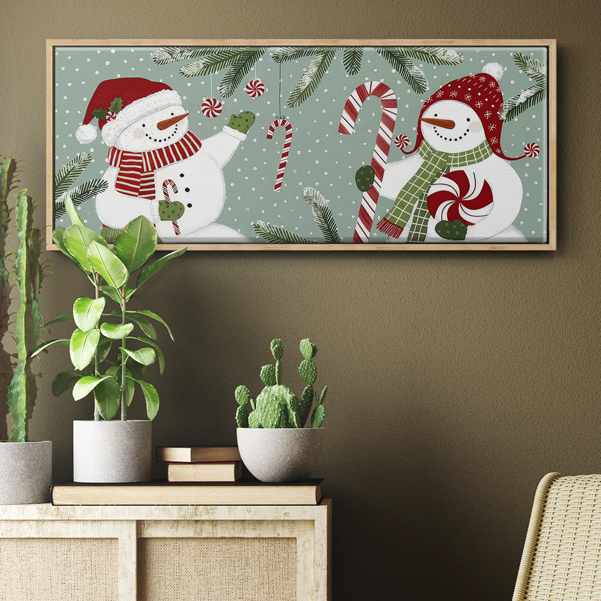 Peppermint Snowman Collection D - Floater Framed Canvas Print