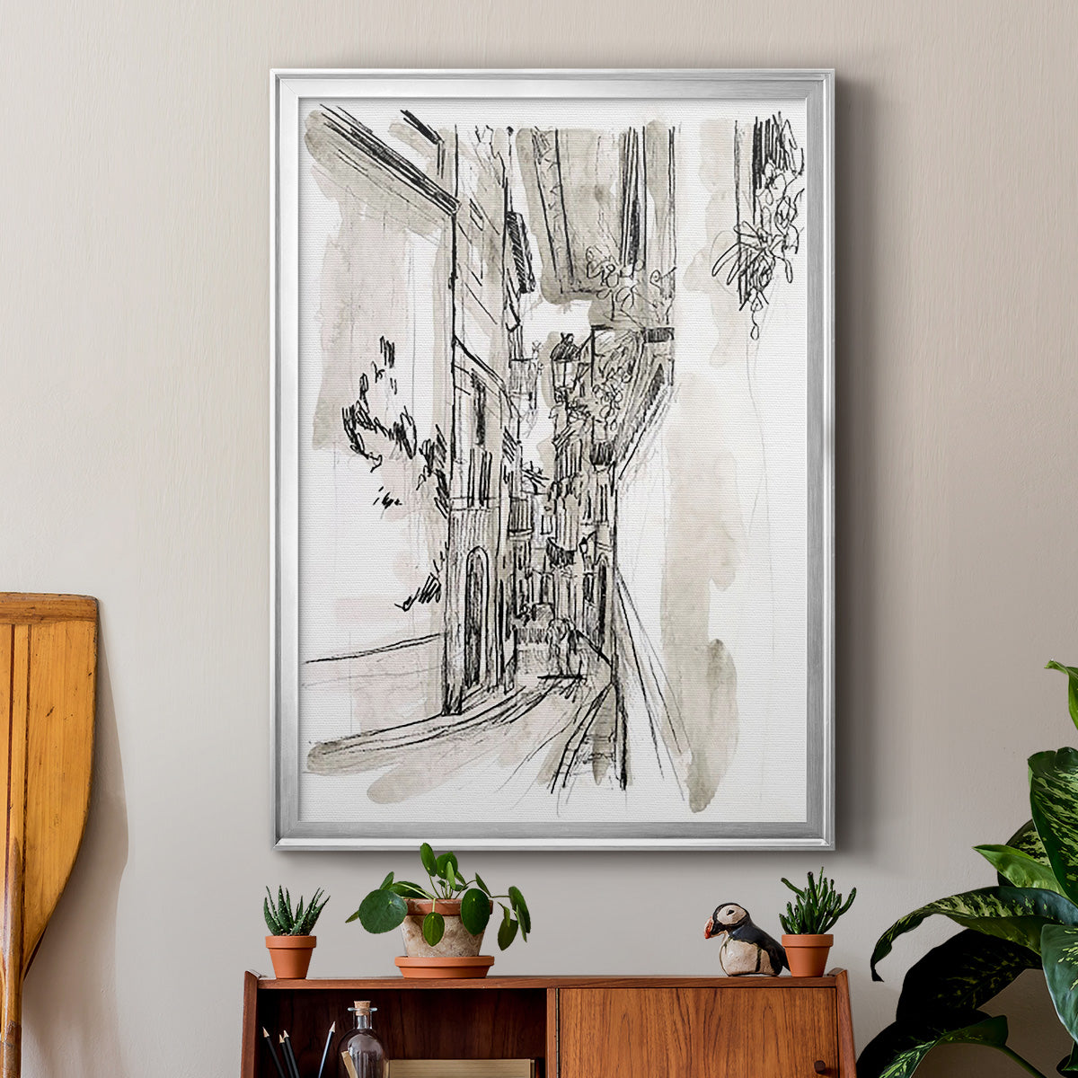 Europe Street Sketches I - Modern Framed Canvas Print