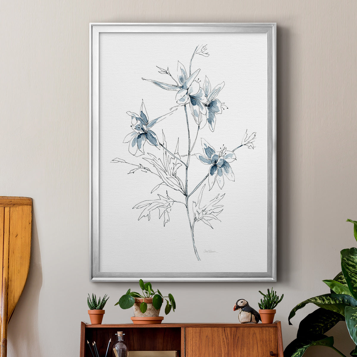 Indigo Sketch II - Modern Framed Canvas Print