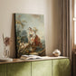 Canvas art print of a tender composition with figures in soft pastel tones styled in a home decor setting.