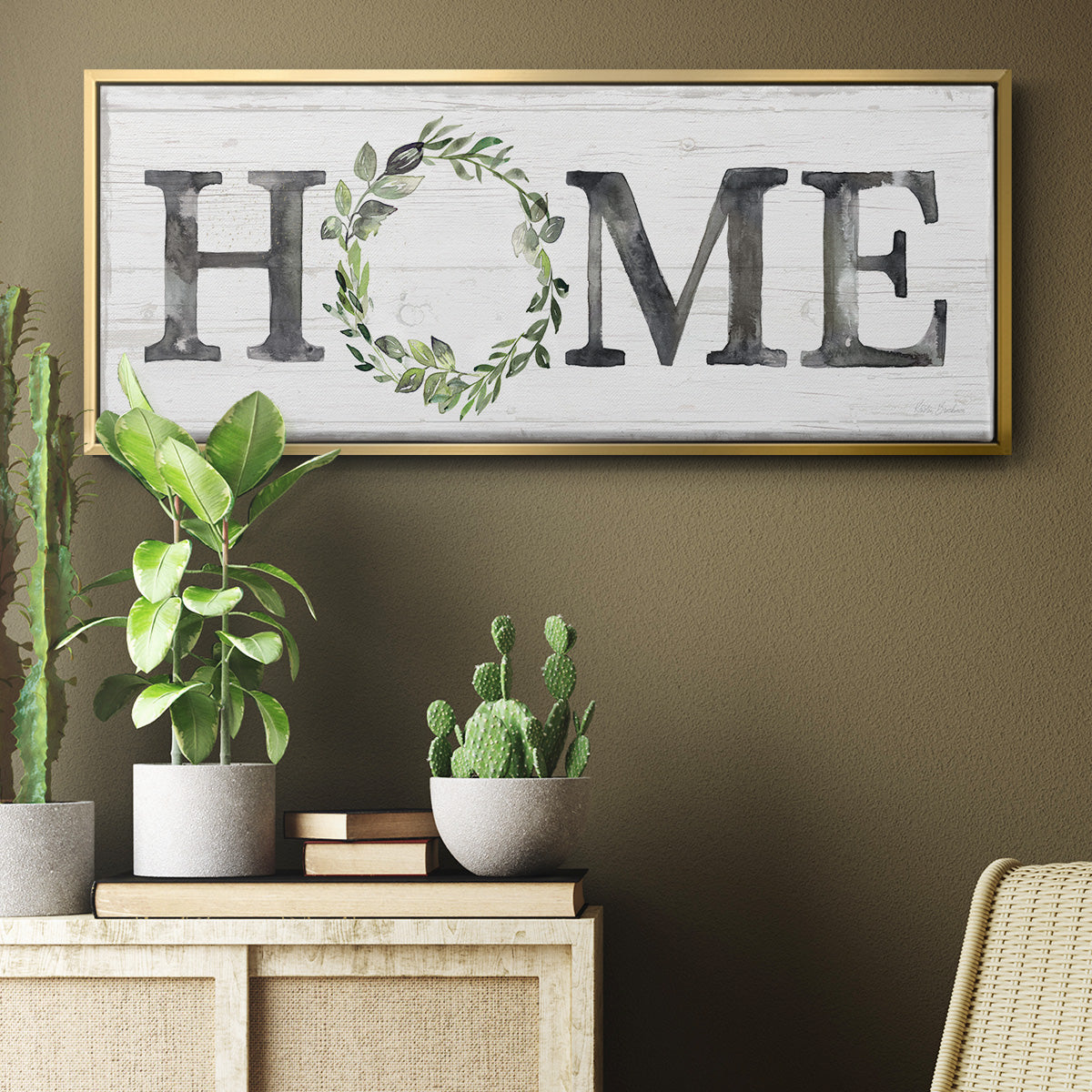 Gray Home Wreath - Floater Framed Canvas Print