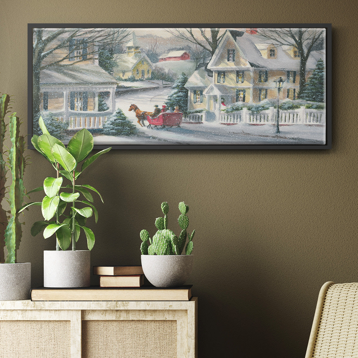 Village Sleigh Ride - Floater Framed Canvas Print