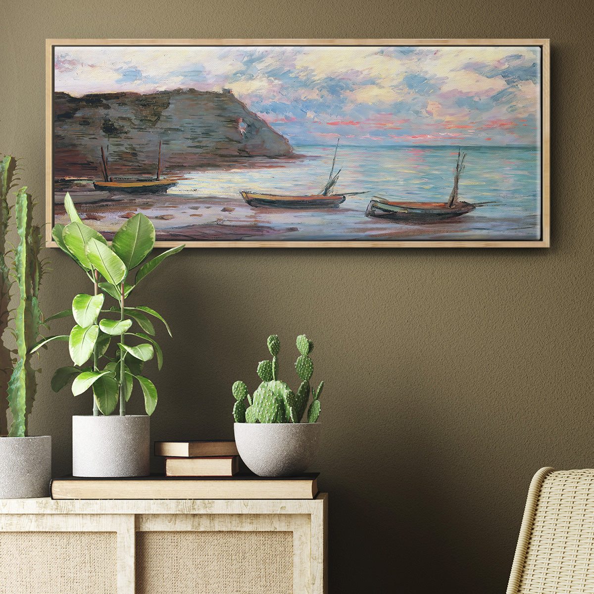 Sunset at Étretat, 1885 - Floater Framed Canvas Print