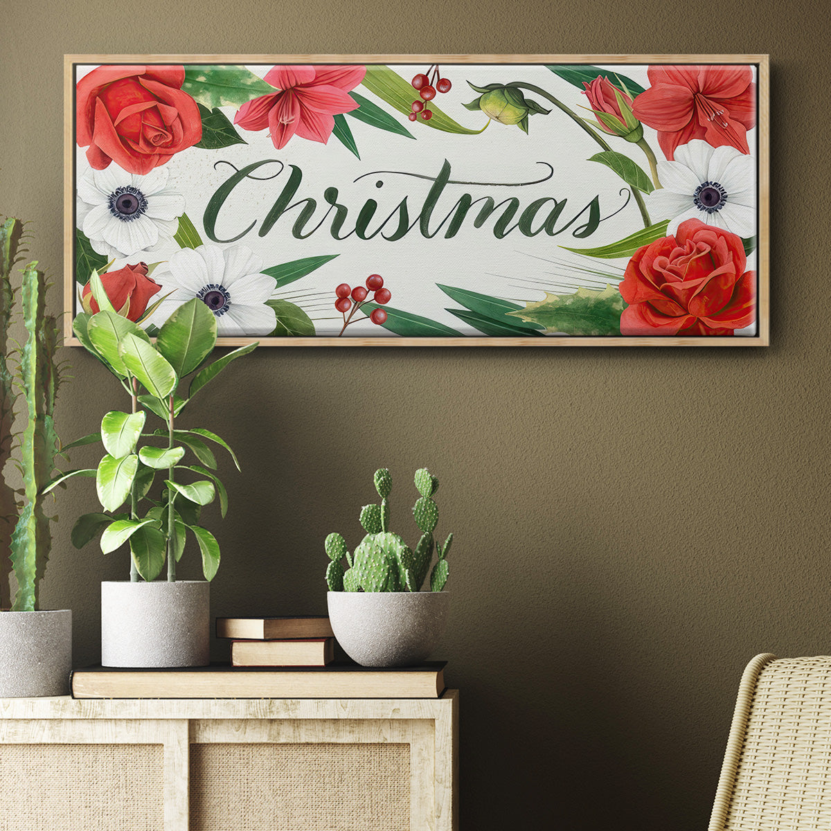 Christmas Flora Wreath Collection D - Floater Framed Canvas Print