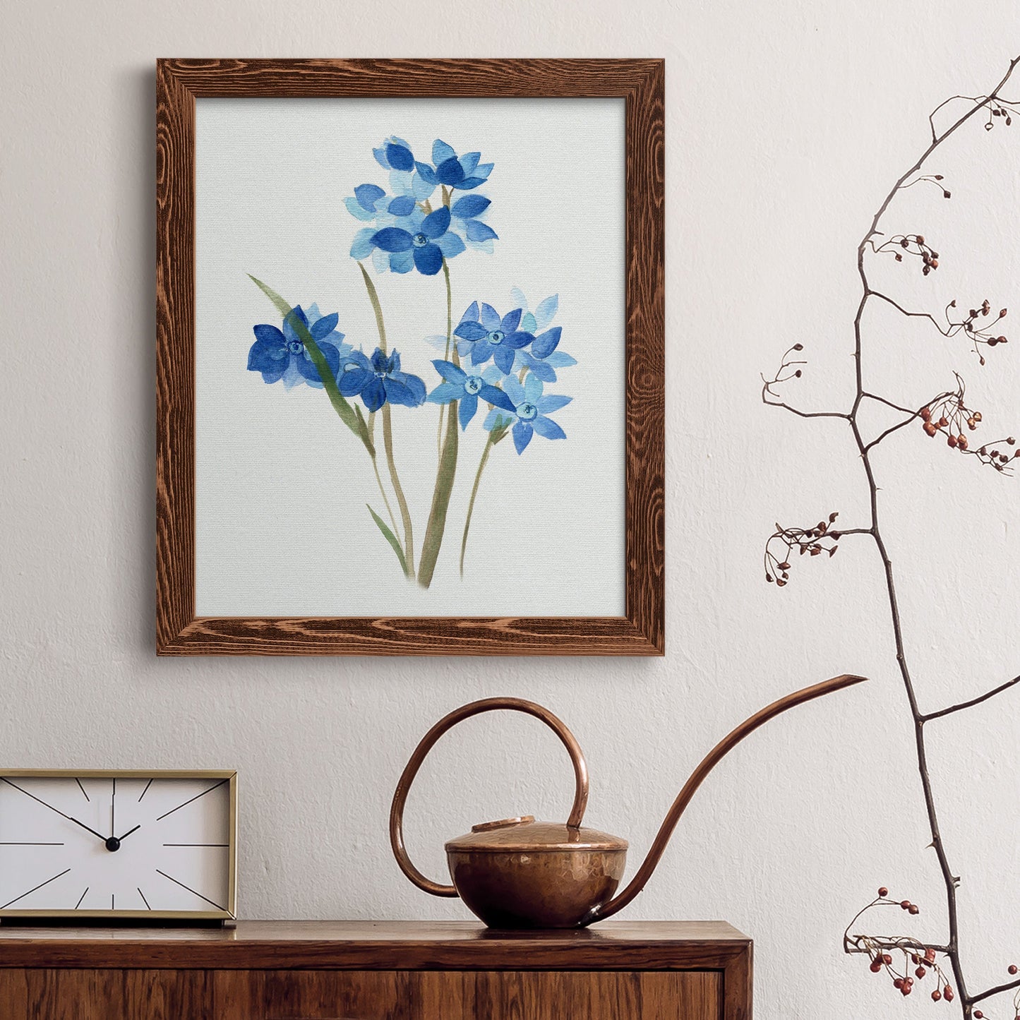 Blue Blossom Botanical I - Premium Canvas Framed in Barnwood - Ready to Hang