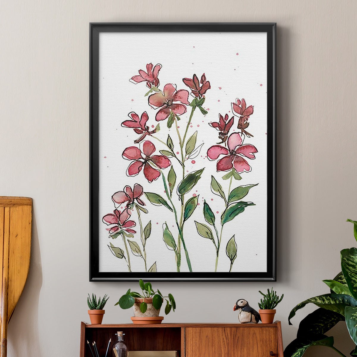 Watercolor Floral Stems II - Modern Framed Canvas Print