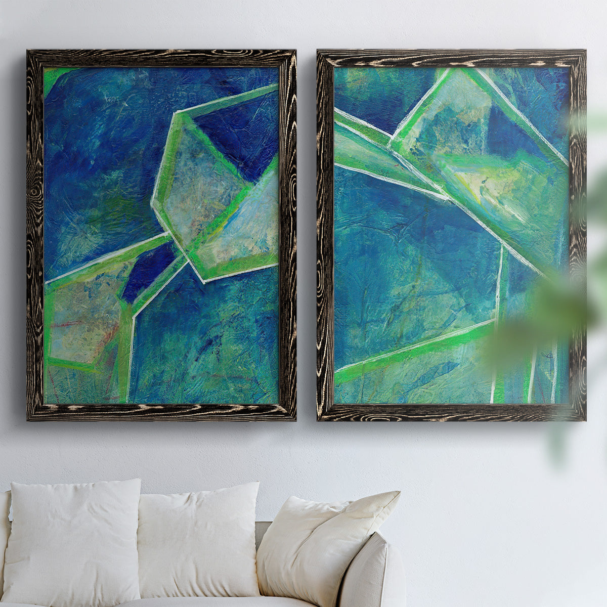 Geometric in Cool III - Premium Framed Canvas 2 Piece Set - Ready to Hang