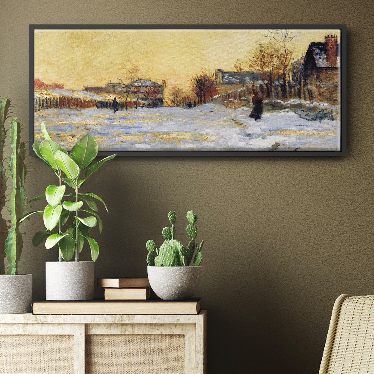 Snow Effect, The Street in Argentuil, 1875 - Floater Framed Canvas Print